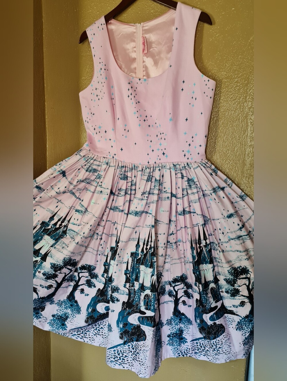 Pinup Couture Pink & Teal Castle Print Sleeveless Dress